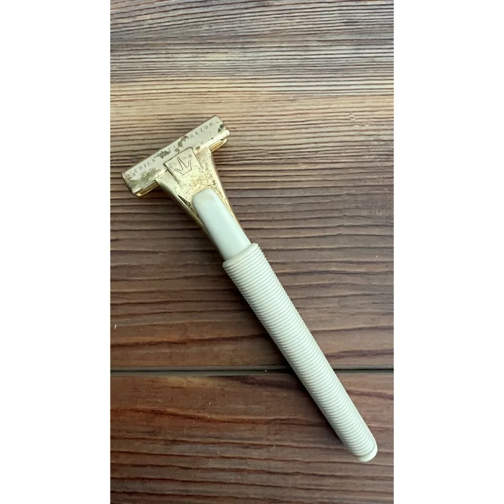 Vintage Schick Eversharp Injector Razor Type J Crown Cream Gold Made in USA
